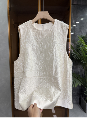代工大厂出！宽松醋酸钉珠刺绣圆领背心马甲女    AE0151~JS