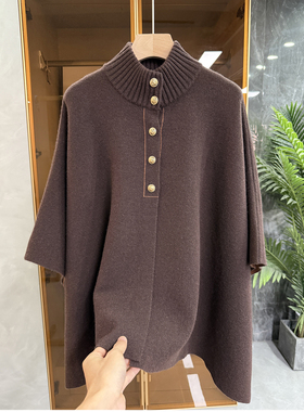 代工厂柜款！重磅宽松羊绒半高领针织披肩斗篷上衣女   D2978~JS