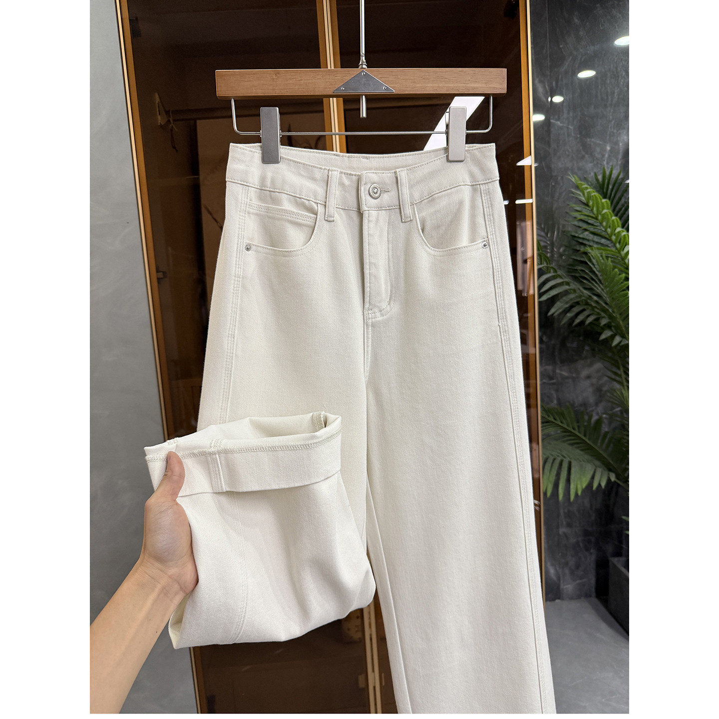 小个子收！显瘦显高挑！微弹中高腰牛仔直筒九分裤女 M778650~JS