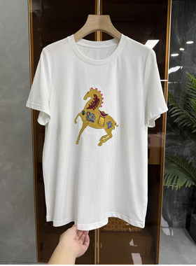 qiang疯了！厂里狂推！重工骏马圆领短袖棉T恤女    D62822~ME