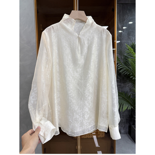 优雅法式！轻盈舒爽！薄款斑纹肌理长袖衬衫上衣女  20251167~JS