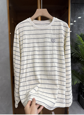 N货！实力大厂出！宽松条纹圆领长袖针织棉T恤女   736724~JS