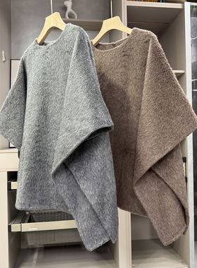 yuan单！宽松苏力绒羊毛双面呢圆领披肩套衫上衣女    AE01312~ZY