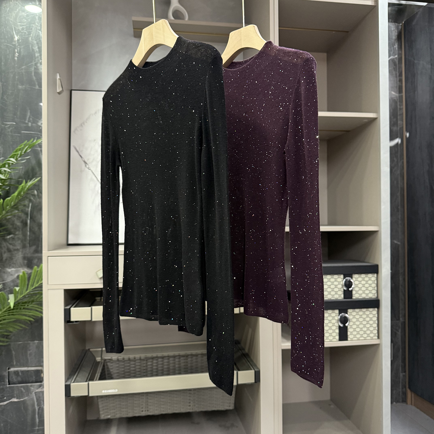 薄款亮片羊绒羊毛圆领针织打底衫