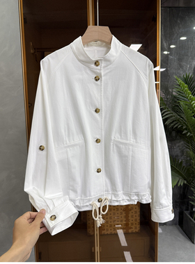 yuan单！G上4K+！宽松立领收绳风衣短外套女   E3494~JS