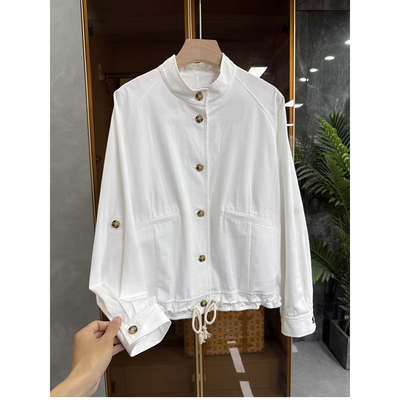 yuan单！宽松立领收绳风衣短外套