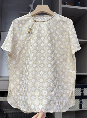 清仓不予退换！式！真丝提花花罗盘扣飞飞袖上衣女785D152~ZY