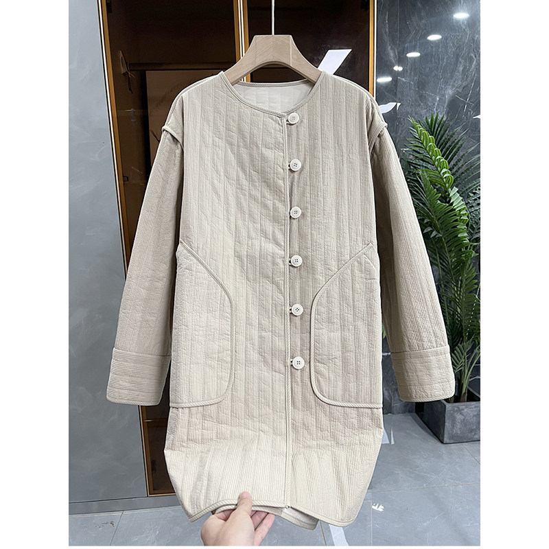 柜款!宽松中长款圆领棉服外套