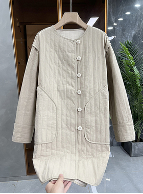 清仓不予退换#B工厂柜款！宽松中长款圆领棉服外套女MZ90548