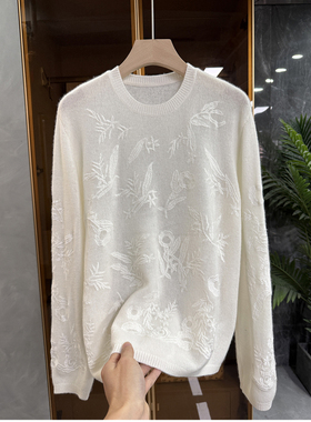 意柜！jin口面料！宽松云感羊绒刺绣圆领针织毛衣女   25371~JS