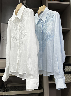 chao爱！穿上就不想脱！天丝亚麻刺绣镂空衬衫上衣女    A2463~ZY
