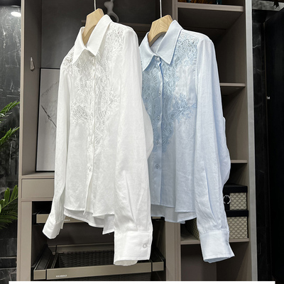 N货！天丝亚麻刺绣镂空衬衫上衣