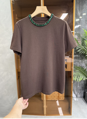 推荐推荐！时髦精zui爱！破洞订钻圆领短袖棉T恤女    96904~ME