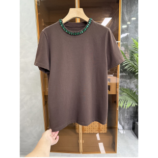 96904 推荐 棉T恤女 破洞订钻圆领短袖 时髦精zui爱
