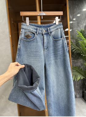 N货！保暖显瘦神器！中高腰加绒牛仔镰刀裤女    M778181~JS