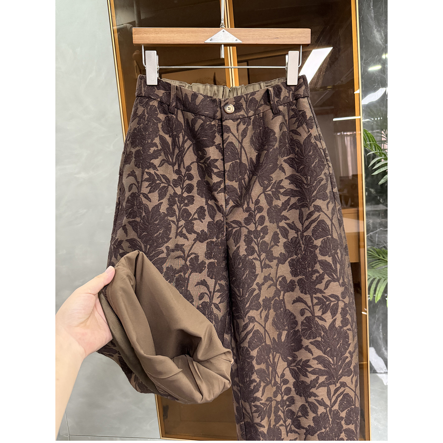 jin口料!提花羊毛休闲镰刀九分裤