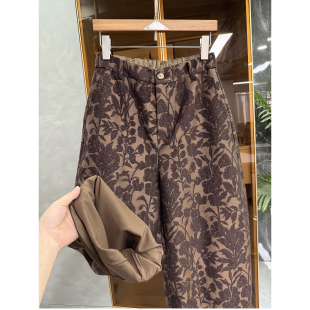 R25327 重磅推荐 女 复古提花羊毛休闲镰刀九分裤 jin口料