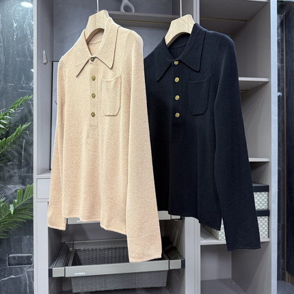 Q货！好穿不费力！显瘦POLO领长袖羊毛针织衫上衣女   D2967~ZY