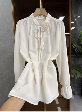 法式！10穿9美！羊毛花朵长袖衬衫上衣女   Q257~JS