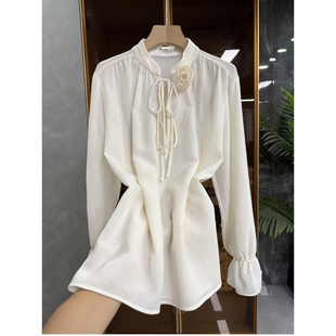 10穿9美 Q257 羊毛花朵长袖 上衣女 衬衫 法式