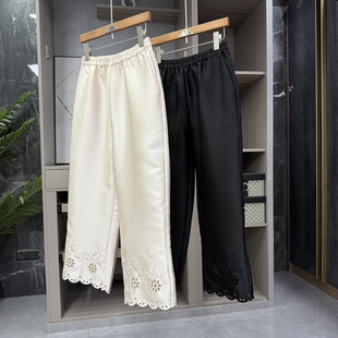 小个子收！yuan单！镂空刺绣松紧腰休闲直筒九分裤女   KZYS07~ZY