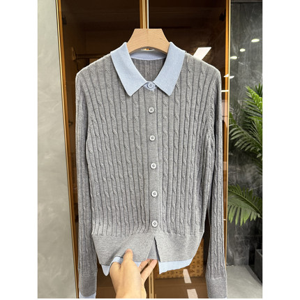 N货！好穿不费力！真丝羊毛假两件长袖针织开衫女     731295~JS