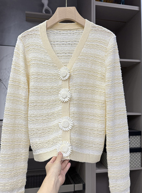 清仓不予退换！zui！条纹羊毛针织开衫V领长袖上衣女KS698~ZY