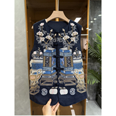 尖货 AE0465 国风韵味新中式 重工刺绣苎麻盘扣圆领马甲女