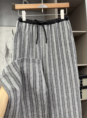 大厂P牌料！清凉亚麻条纹松紧腰休闲直筒裤女    N5662~ZY