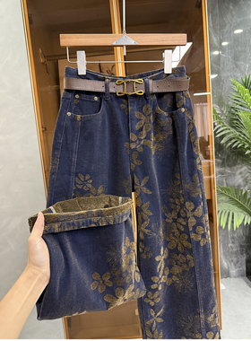 Q货！厂里qiang疯了！重工提花雪尼尔牛仔阔腿裤女    M778116~JS