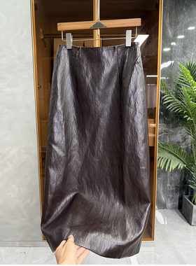 冲吧！yuan单！蛋白皮裙高腰包臀后开衩半身裙女    Q85586~JS