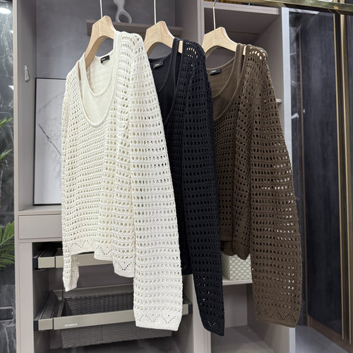 宽松镂空羊毛针织吊带上衣二件套