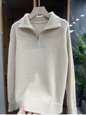 羊绒套头高领长袖针织衫