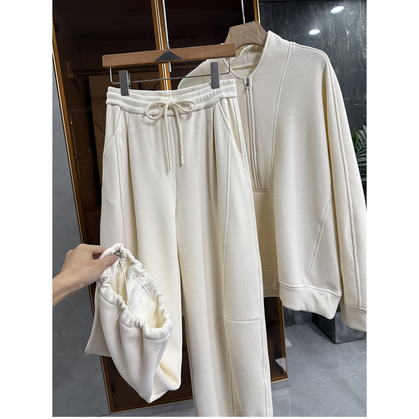 宽松加绒半拉链卫衣+卫裤套装