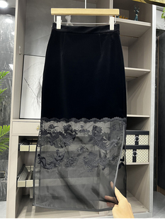 清仓不退！带高贵气质！刺绣真丝欧根纱丝绒开叉半身裙女  57009