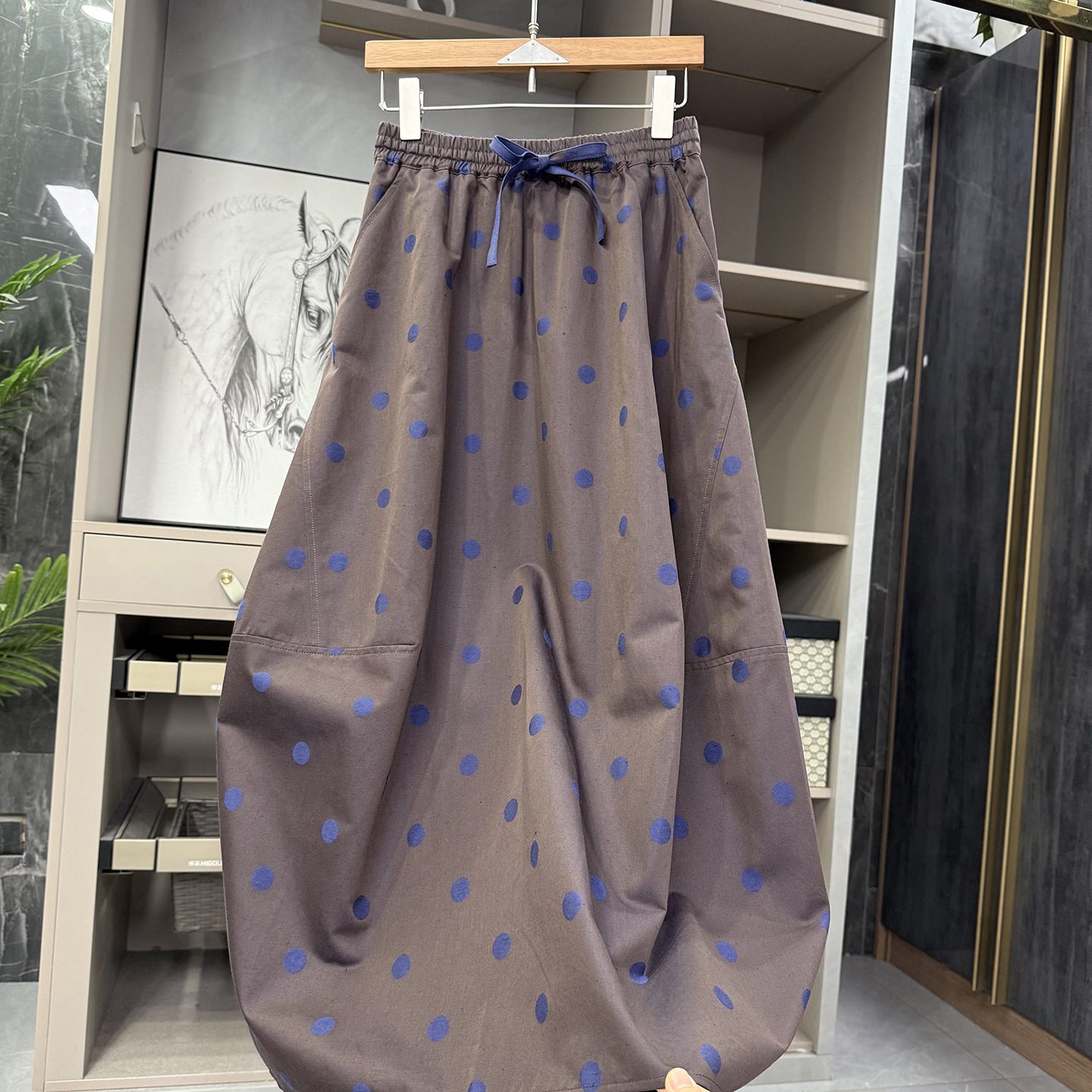 P牌款！亚麻棉波点花苞半身裙