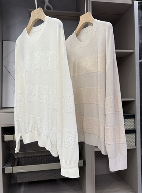 自留款！工厂外D！宽松羊毛亮片圆领长袖针织衫上衣女  C2803~ZY