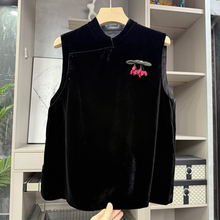 86876 闭眼shou 真丝丝绒背心马甲女 中式 口碑工厂