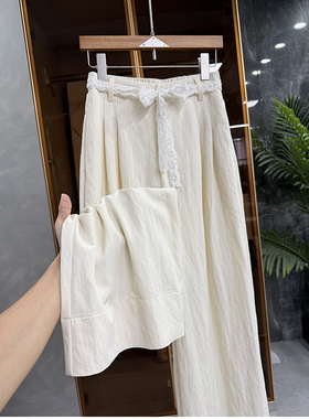 清仓不予退换！INS风！蕾丝腰带休闲阔腿裤女5205005~JS