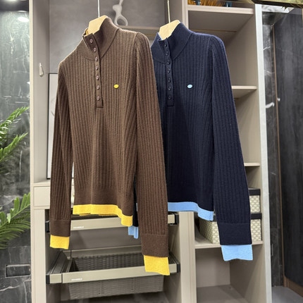 实力大厂出！撞色假两件羊毛亨利领针织衫上衣女    HM500441~ZY