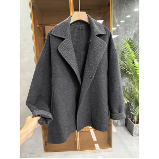 MZ2517 莼尾柜款 jin口羊绒羊毛双面呢两面穿宽松翻领外套女