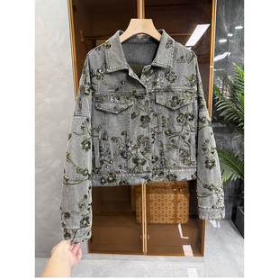 AE0533 重工钉珠刺绣宽松牛仔夹克短外套女 yuan单 G上5K