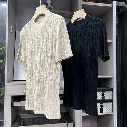 轻松打造D牌气质范！提花羊毛圆领短袖针织衫T恤女     A2512~ZY