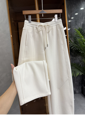 N货！温暖时髦不费力！加绒肌理松紧腰休闲镰刀卫裤女  387736~JS