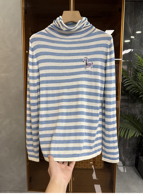 自留推荐！好穿不费力！羊绒羊毛条纹高领针织上衣女  A3059~ME