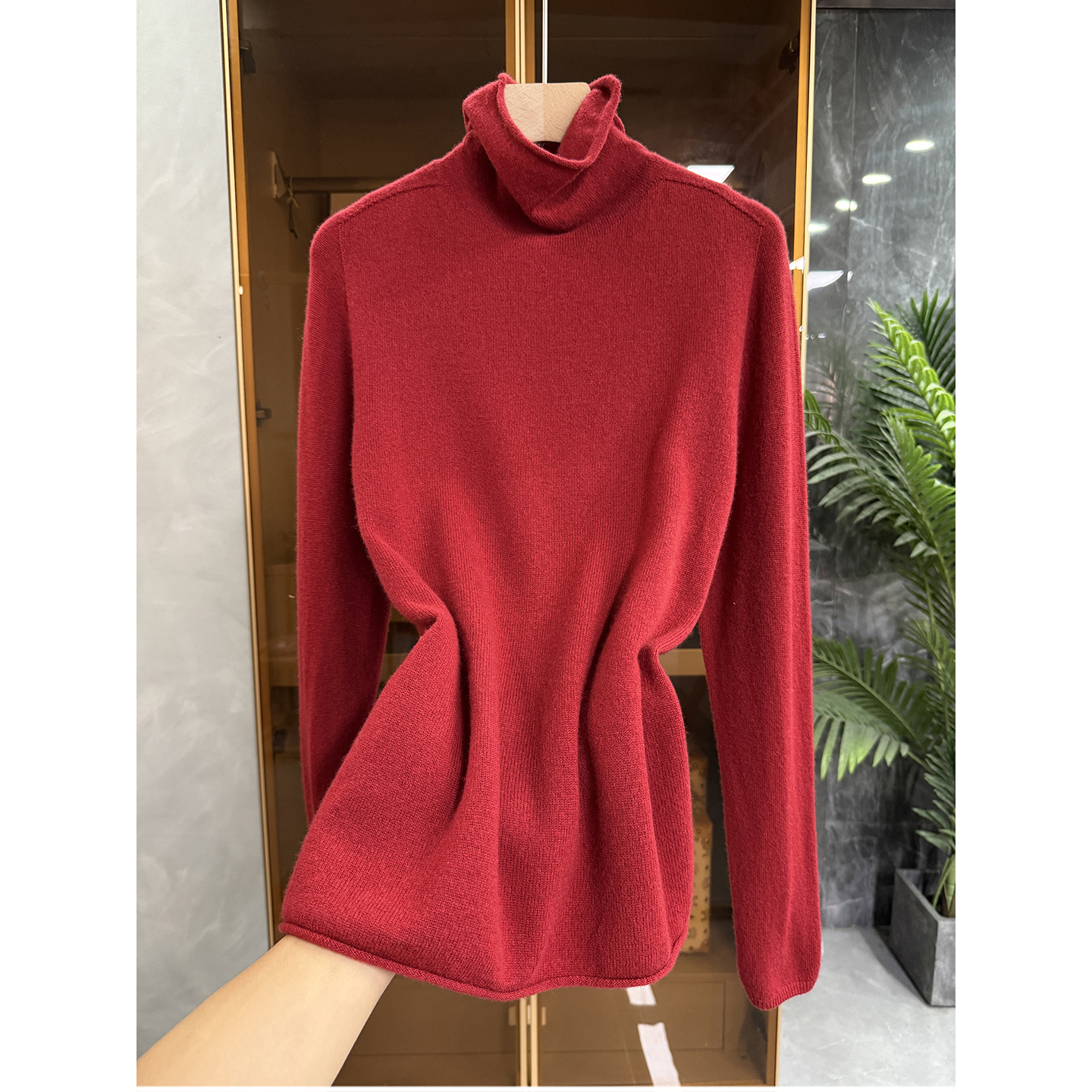 无缝一体羊绒羊毛高领针织打底衫