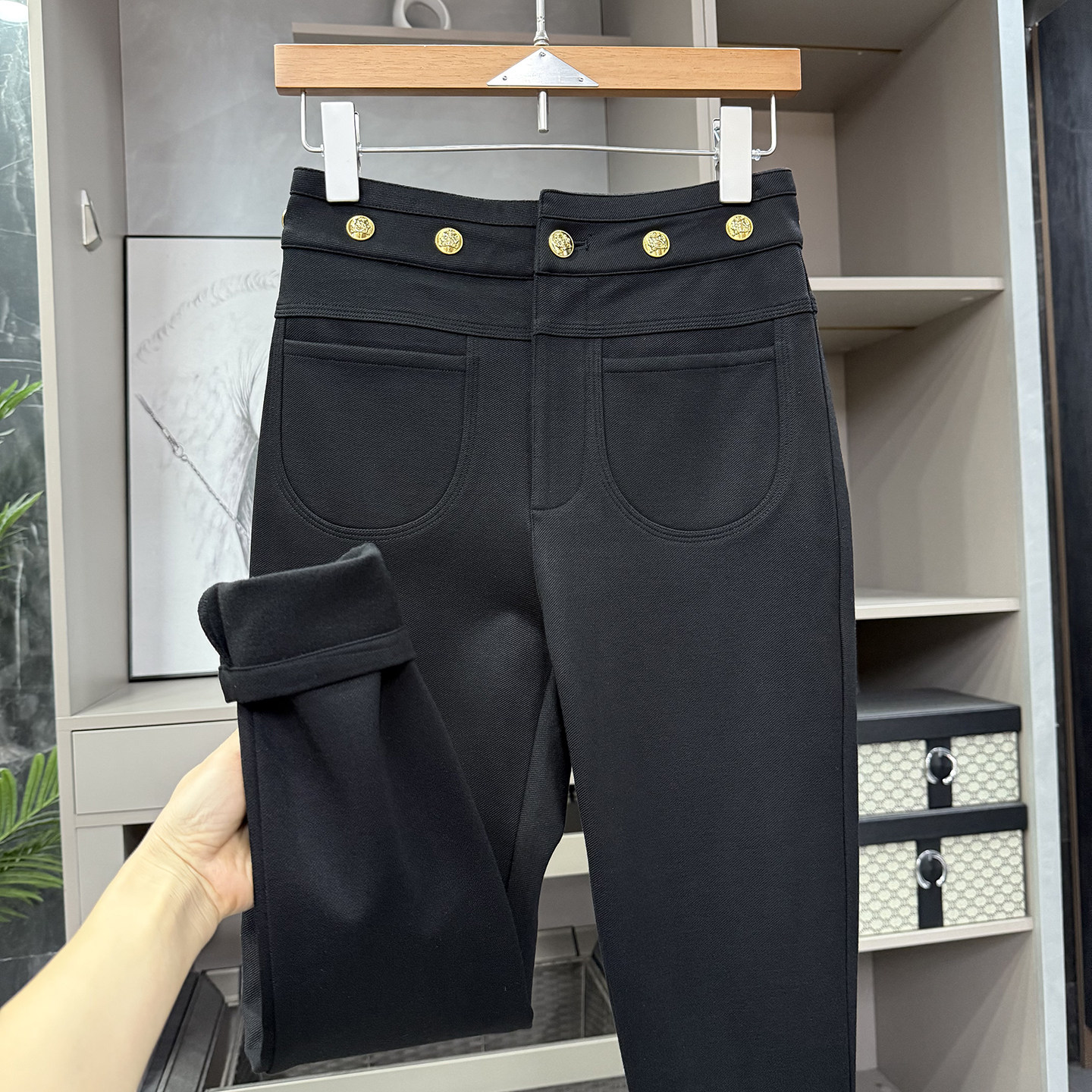 qiang疯了！动漫腿精！微弹加绒中高腰九分小脚裤女 20250970~ZY