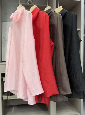 气质翻倍的秘密wu器！宽松肌理堆堆领长袖衬衫上衣女   H88083~ZY