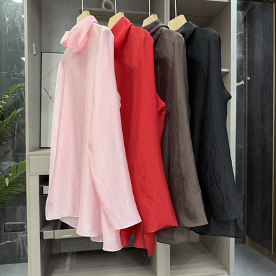 设计师款宽松肌理堆堆领长袖衬衫