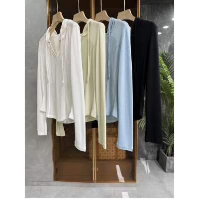 N货!修身薄款绵羊毛连帽长袖上衣